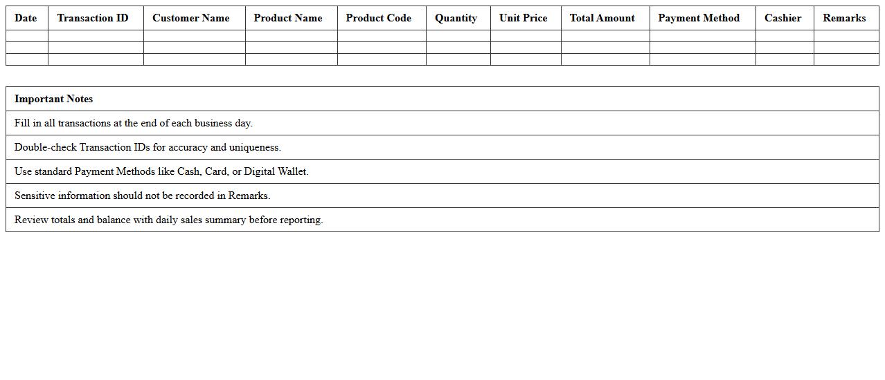 Excel Daily Retail Transactions Report Template