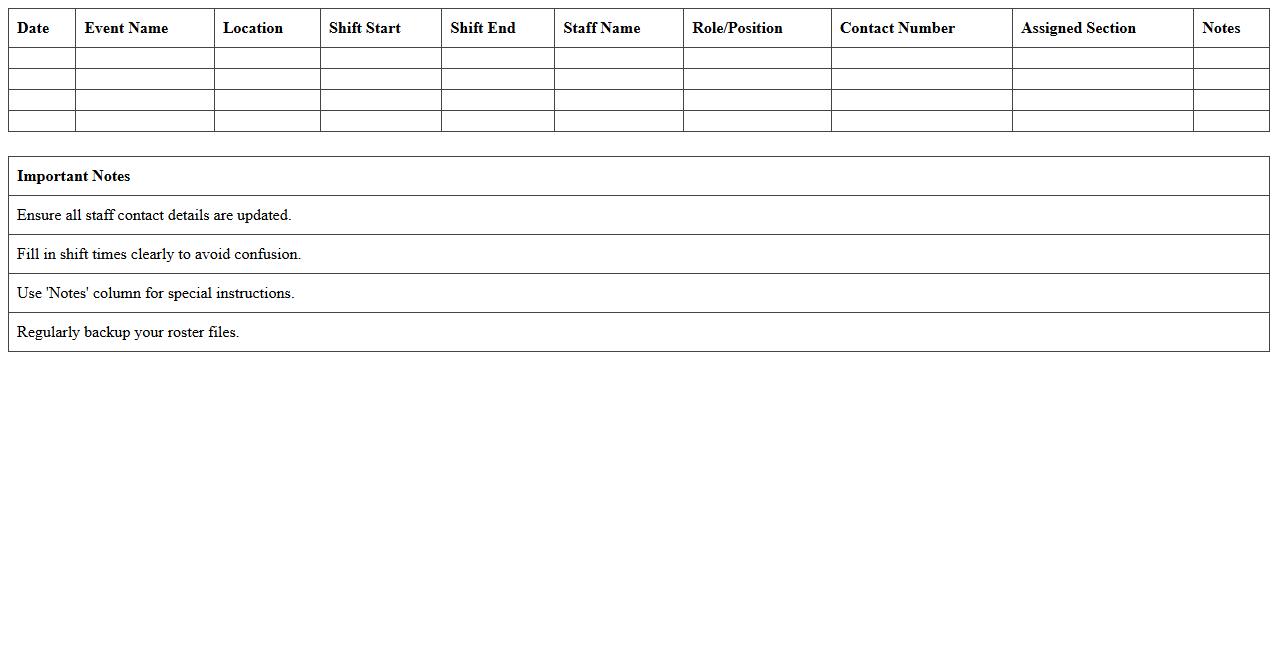 Excel Template for Banquet Staffing Roster