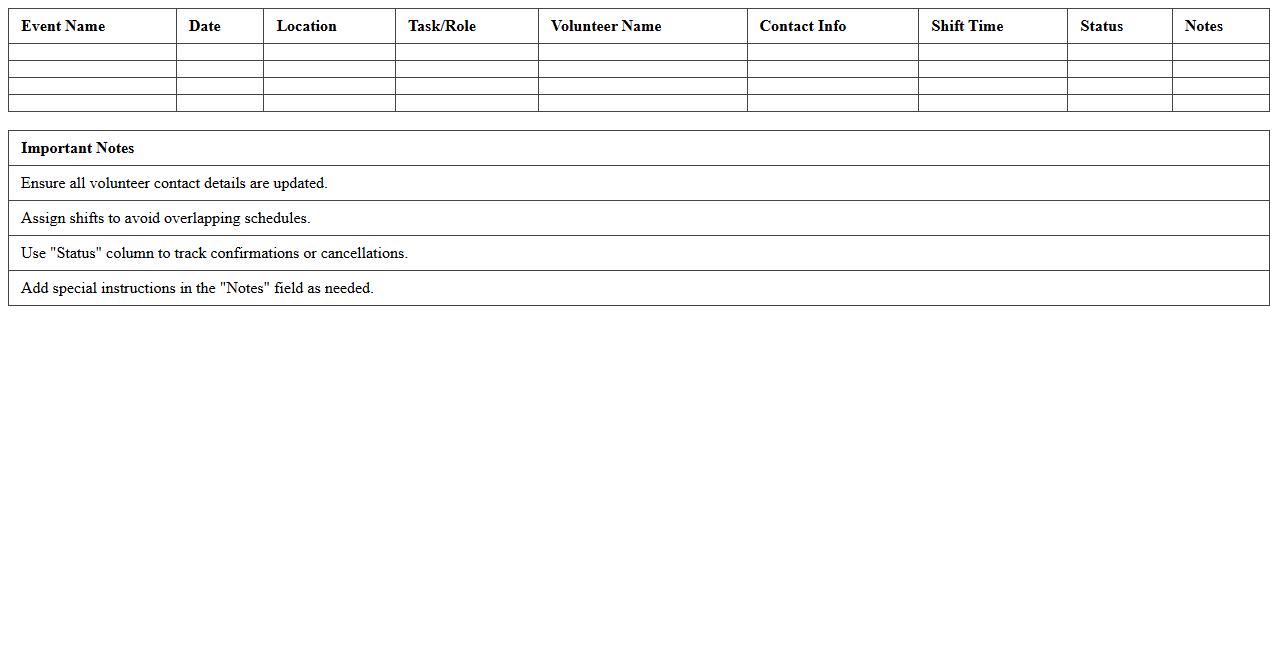 Excel Template for Event Volunteer Allocation