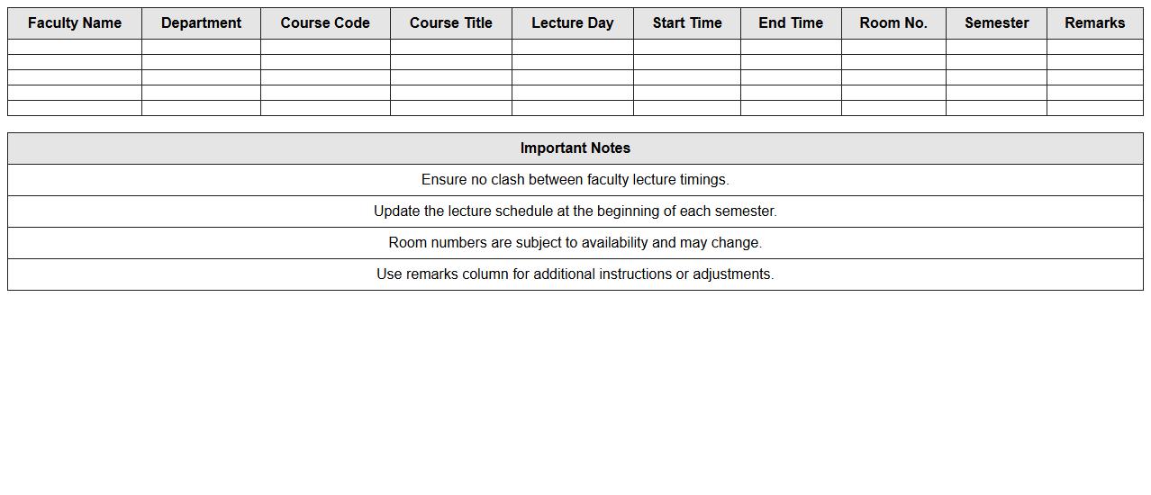 Faculty Lecture Schedule Excel Planner