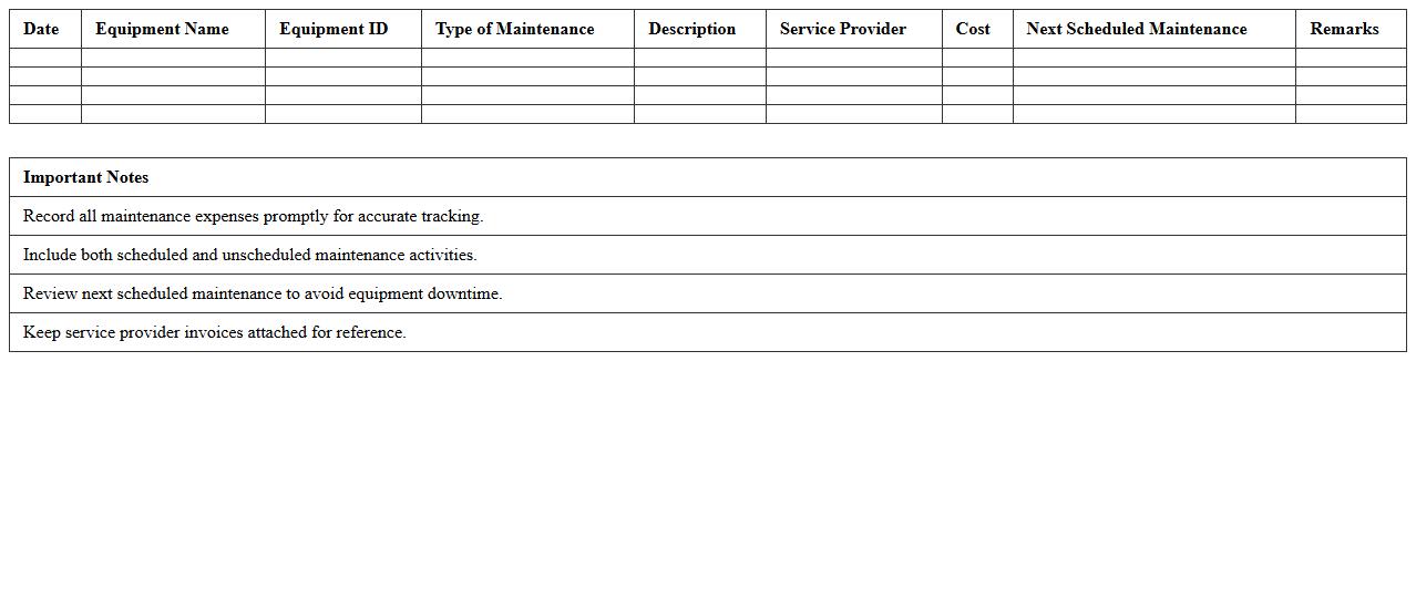 Farm Equipment Maintenance Expense Excel Template