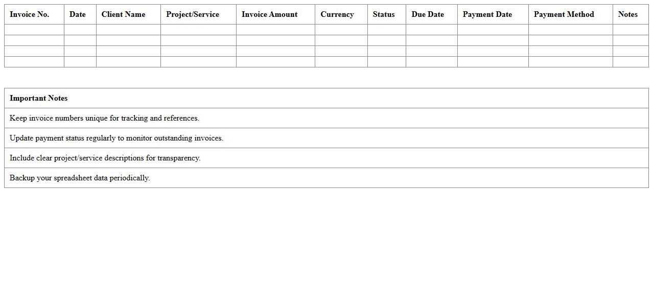 Freelance Invoice Register Excel Spreadsheet