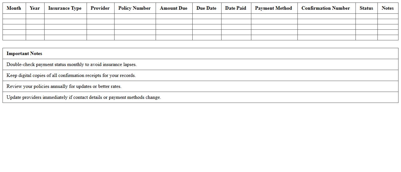 Freelance Monthly Insurance Payment Log