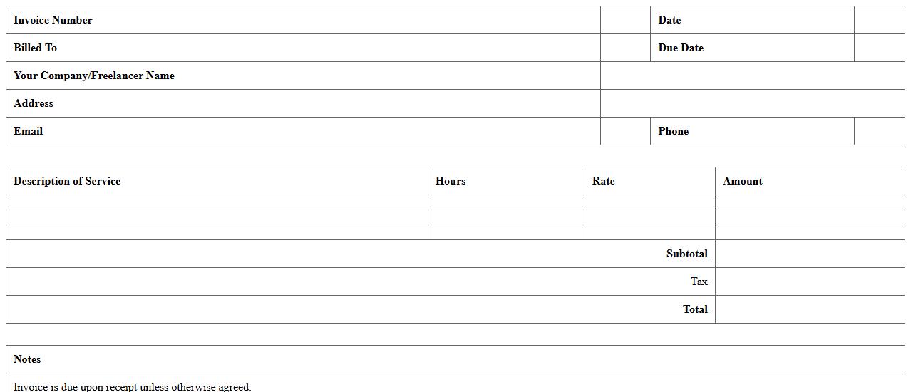 Freelance Service Invoice Excel Template