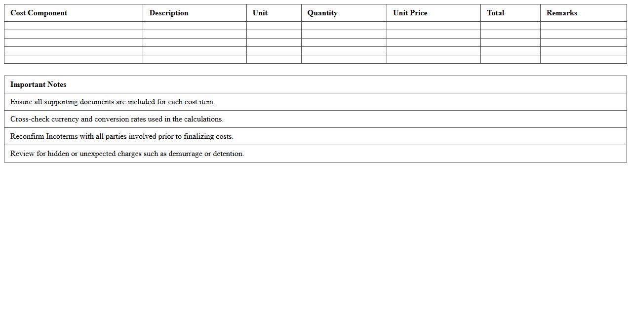 Freight Forwarding Cost Breakdown Excel Sheet