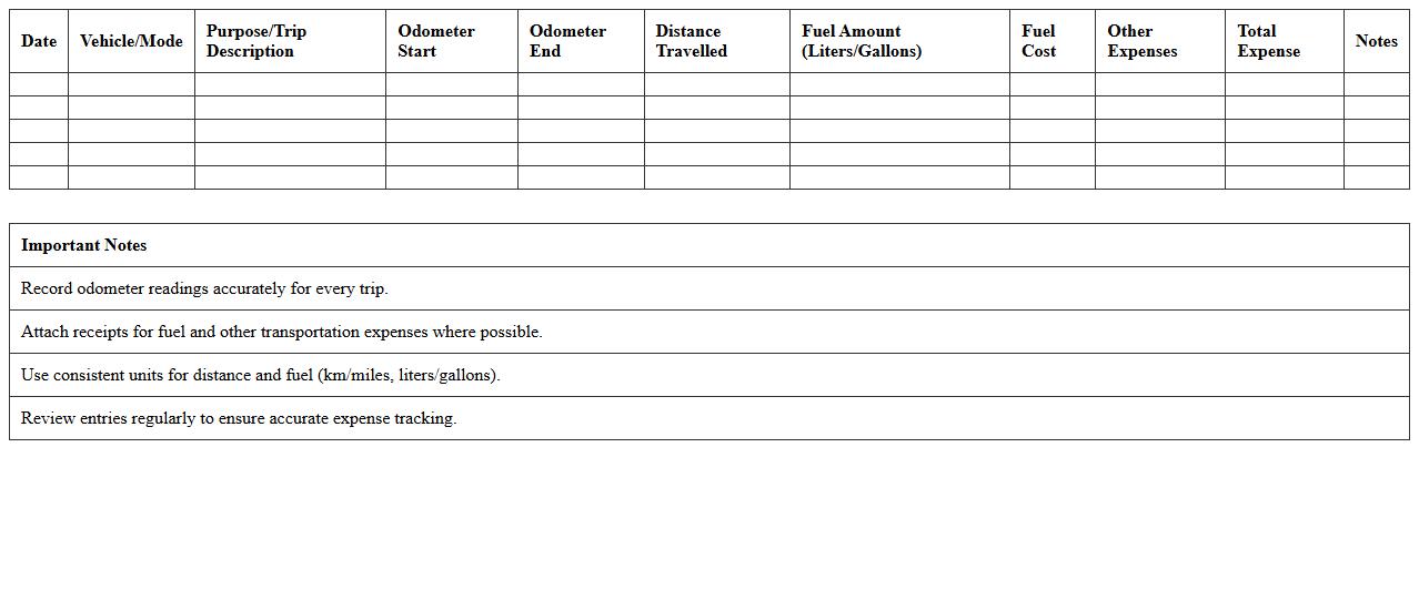 Fuel and Transport Expense Log Template