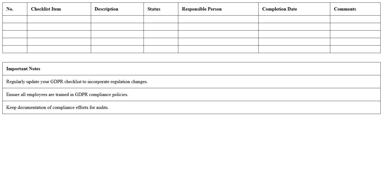GDPR Compliance Checklist Excel Sheet