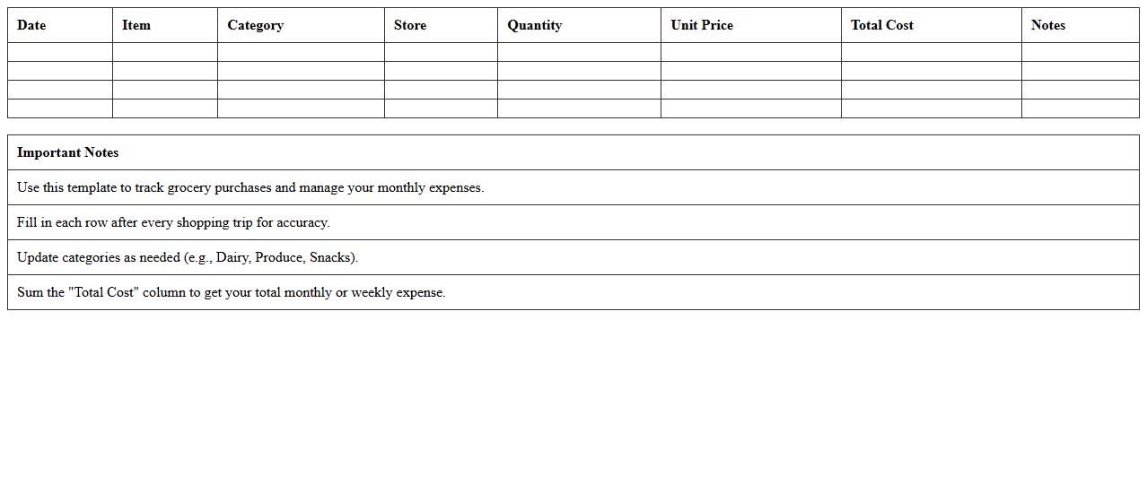 Grocery Store Expense Tracker Excel Template