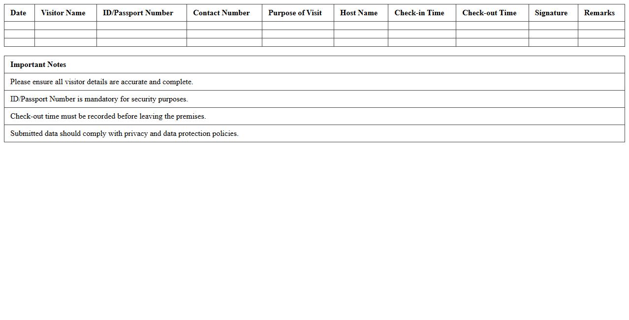 Guesthouse Visit Registration Excel Template