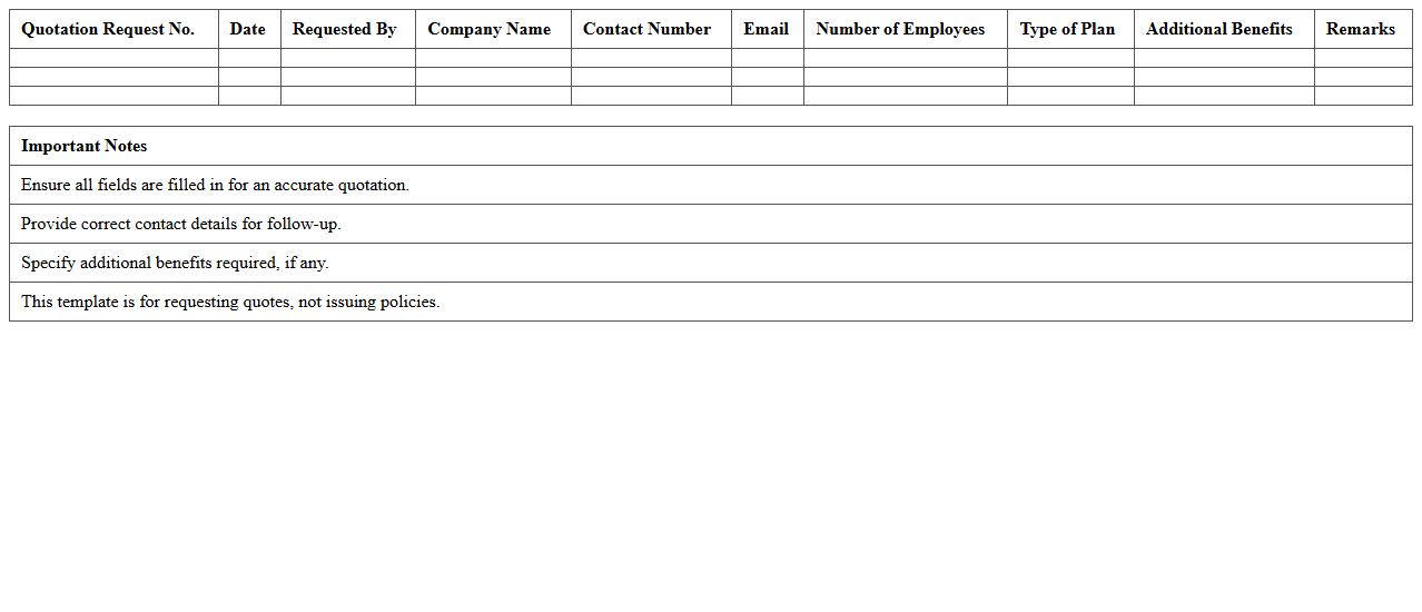 Health Insurance Quotation Request Excel Template