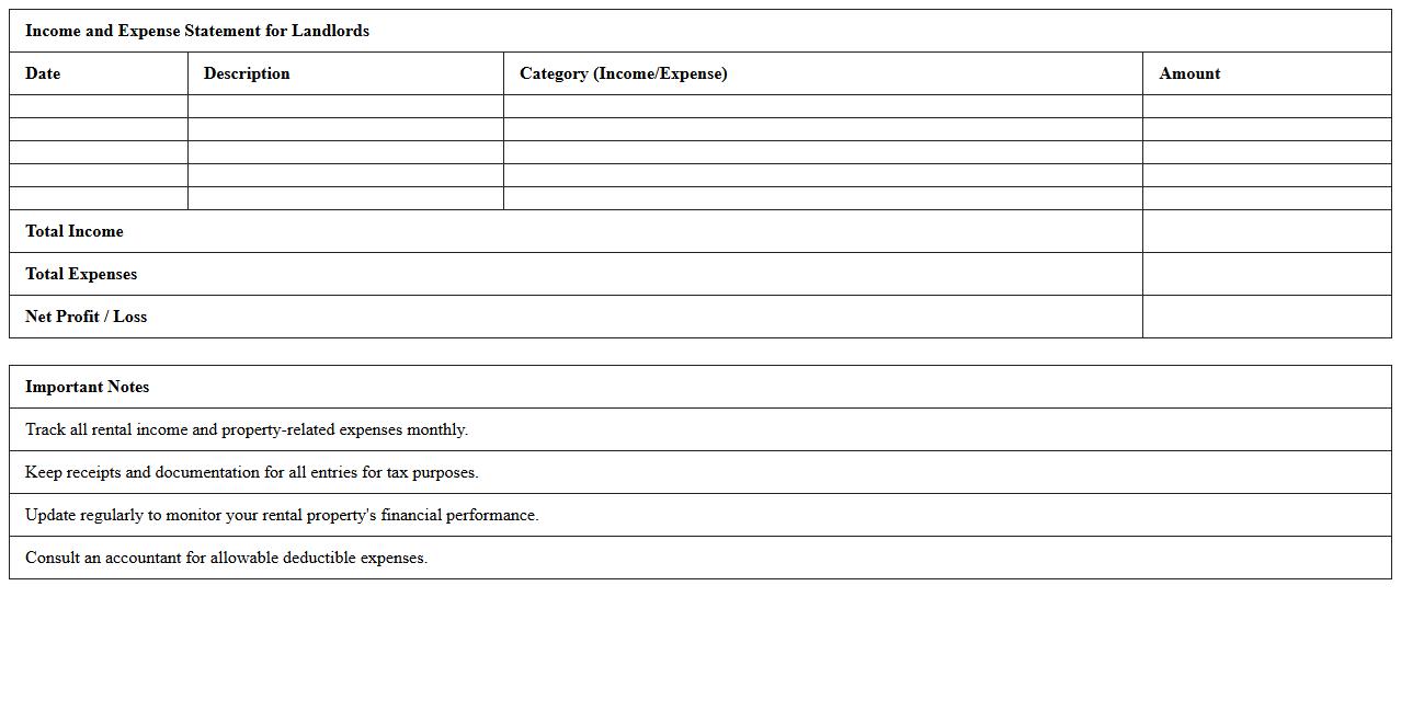 Income and Expense Statement Excel Template for Landlords