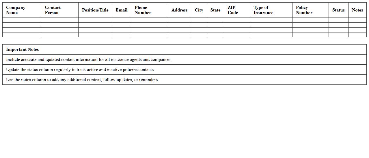 Insurance Contact Database Spreadsheet Template