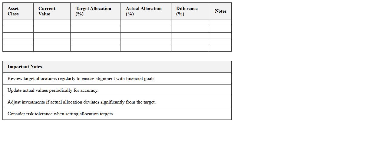 Investment Allocation Summary Excel Template