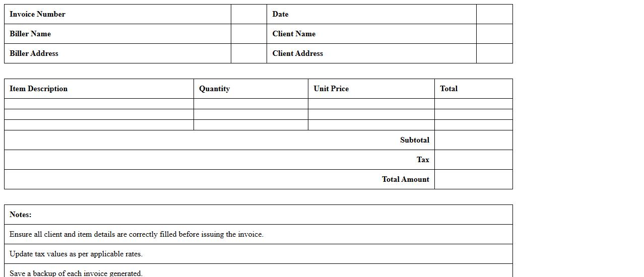 Invoice Generator Excel Template