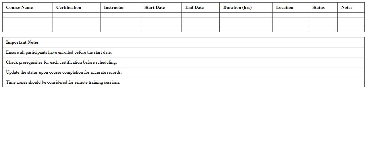 IT Certification Training Schedule Worksheet