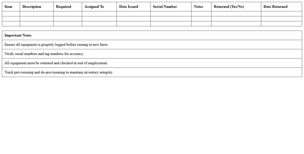 IT Equipment Provisioning Checklist Excel Template for New Hires