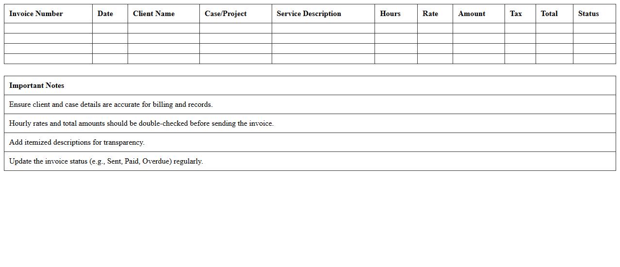 Law Firm Invoice Spreadsheet Template
