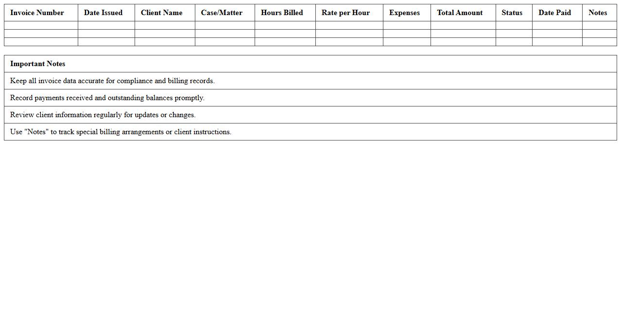 Law Firm Invoice Tracker Spreadsheet
