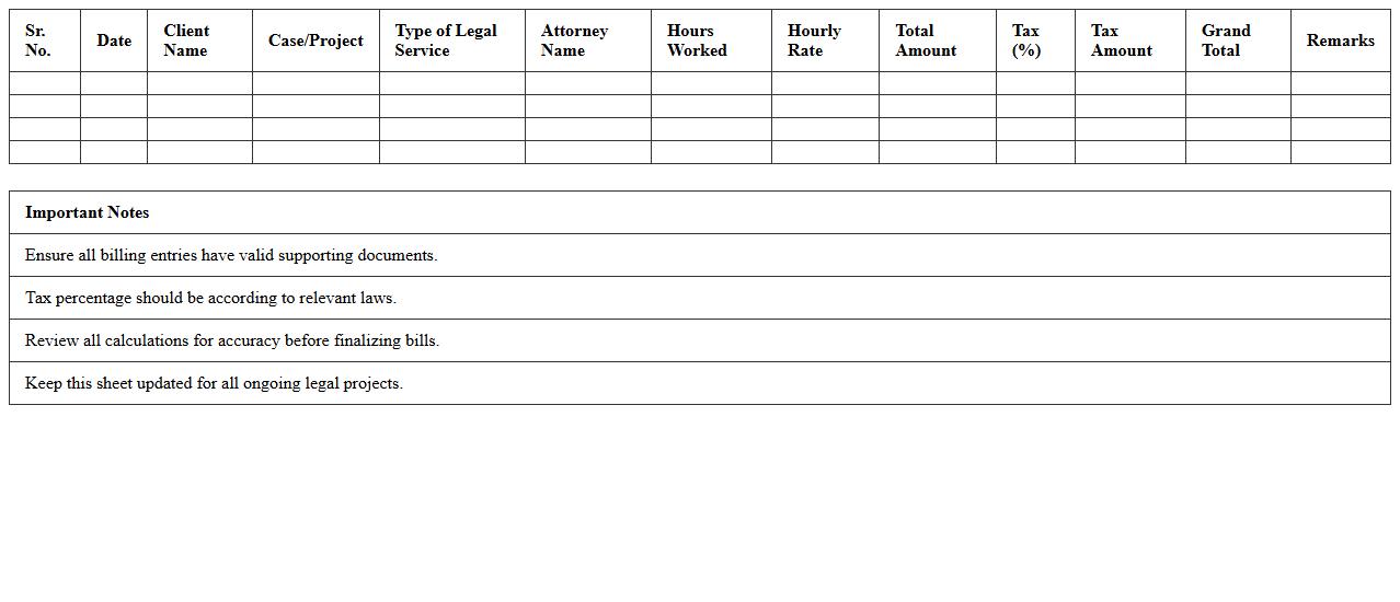 Legal Audit Billing Calculator Excel Sheet
