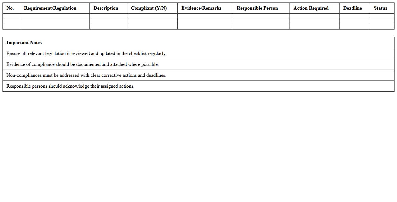 Legal Compliance Audit Checklist Excel Template