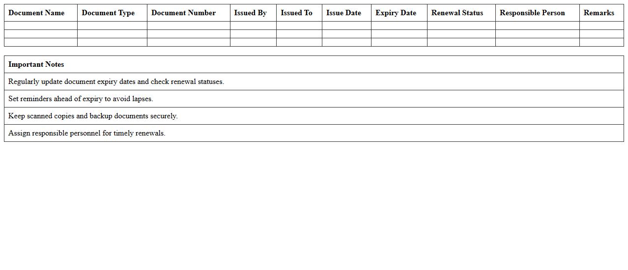 Legal Document Renewal Tracking Excel Sheet