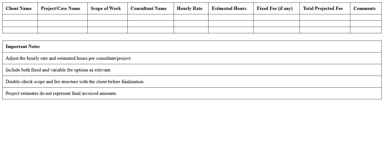Legal Fee Projection Template for Consultants in Excel