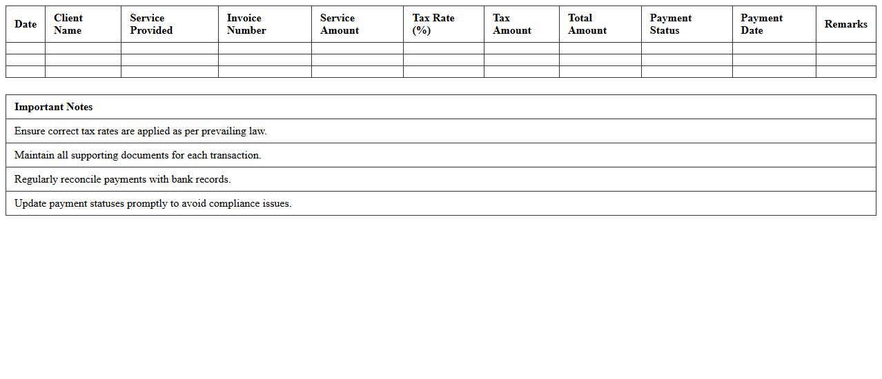 Legal Service Tax and Payment Record Excel Table
