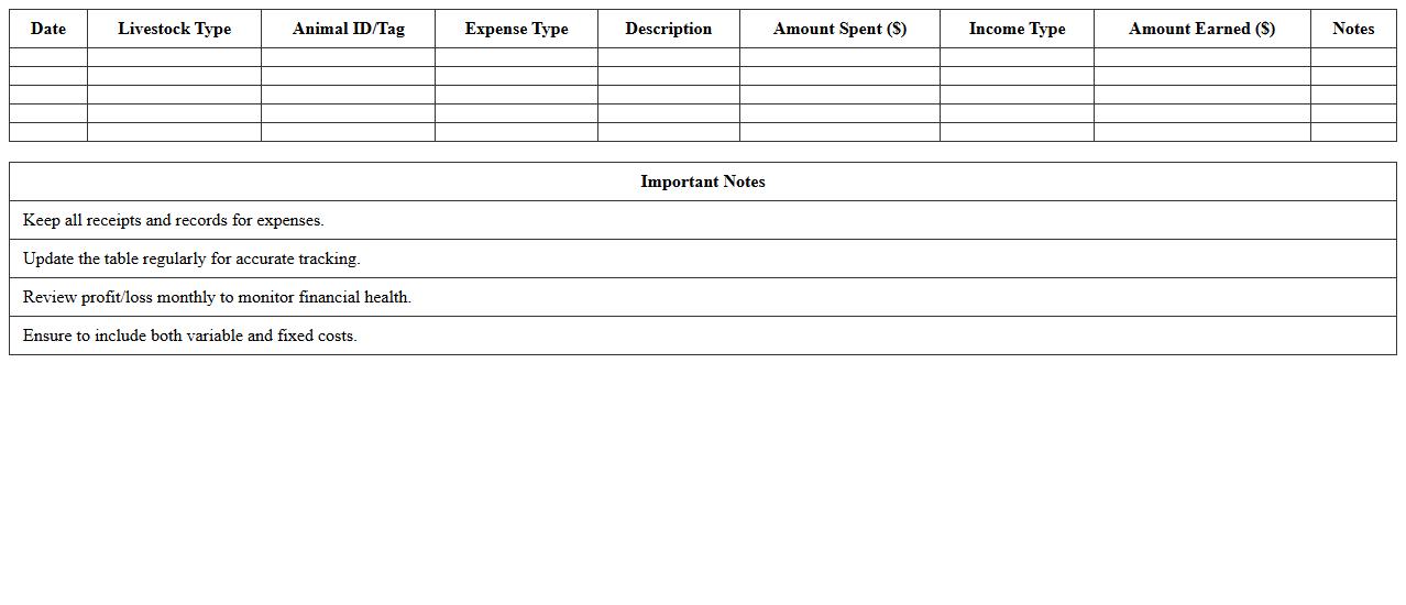 Livestock Expense and Profit Tracking Excel Spreadsheet