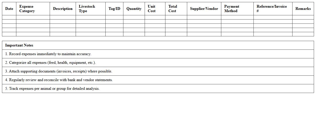 Livestock Management Expense Register