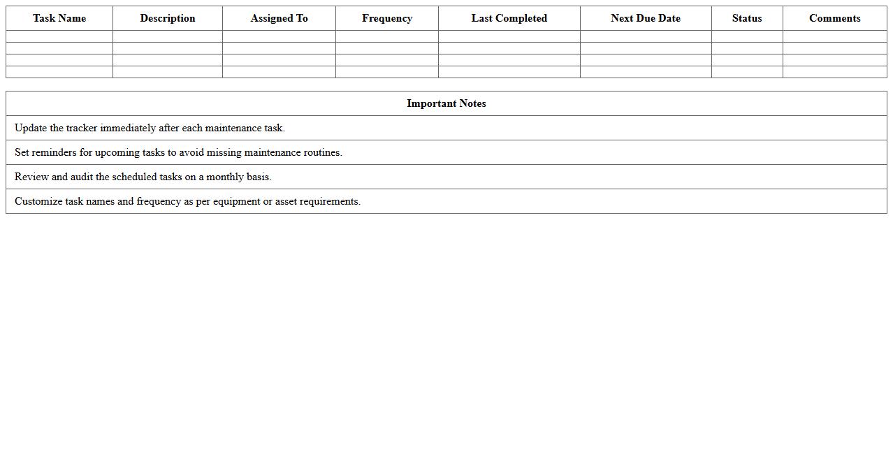 Maintenance Schedule Tracker Excel Spreadsheet