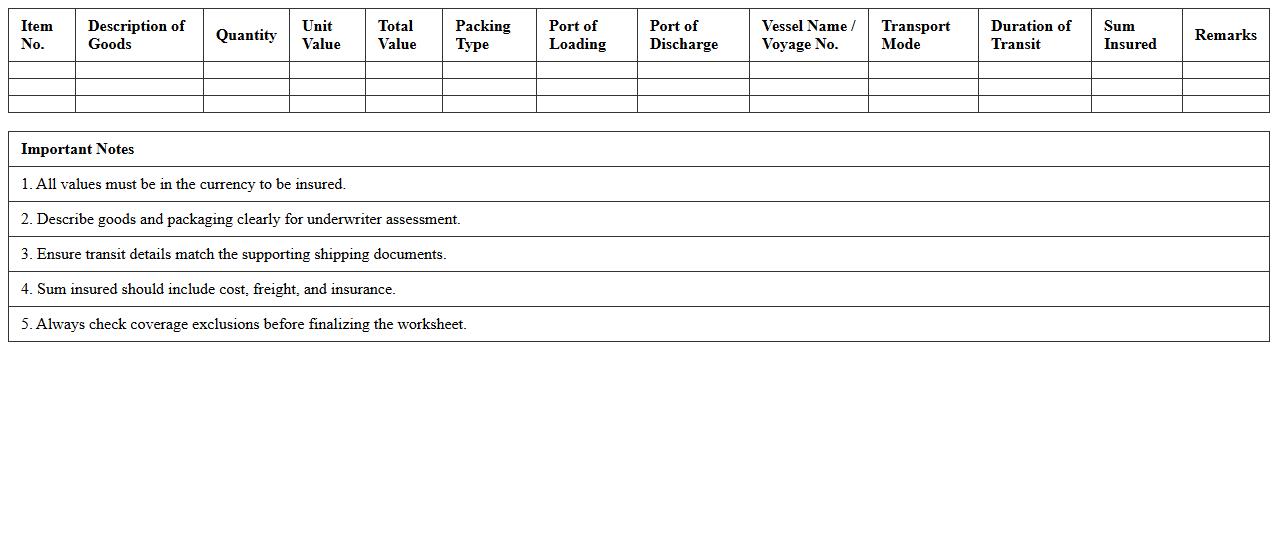 Marine Insurance Exposure Assessment Worksheet