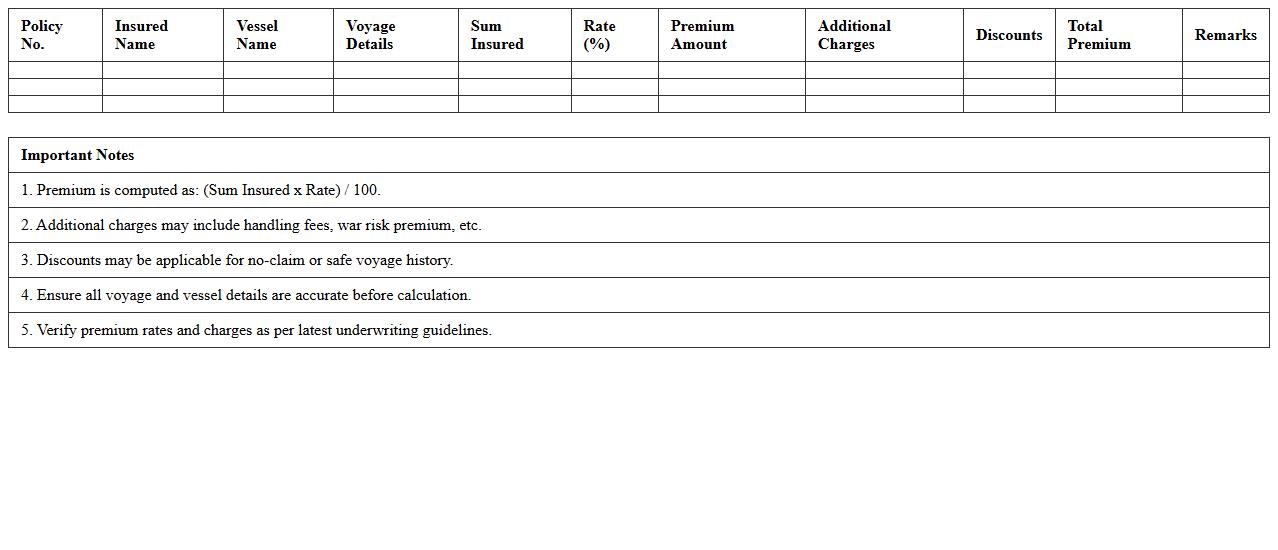 Marine Insurance Premium Calculation Spreadsheet