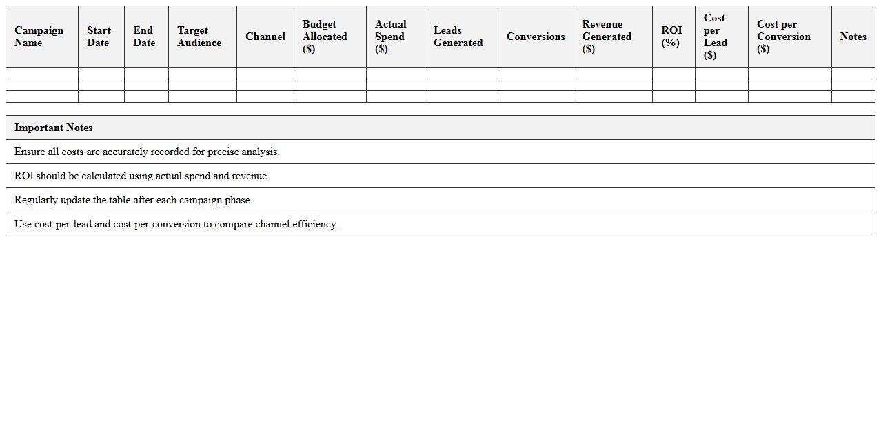 Marketing Campaign Cost-Benefit Analysis Excel