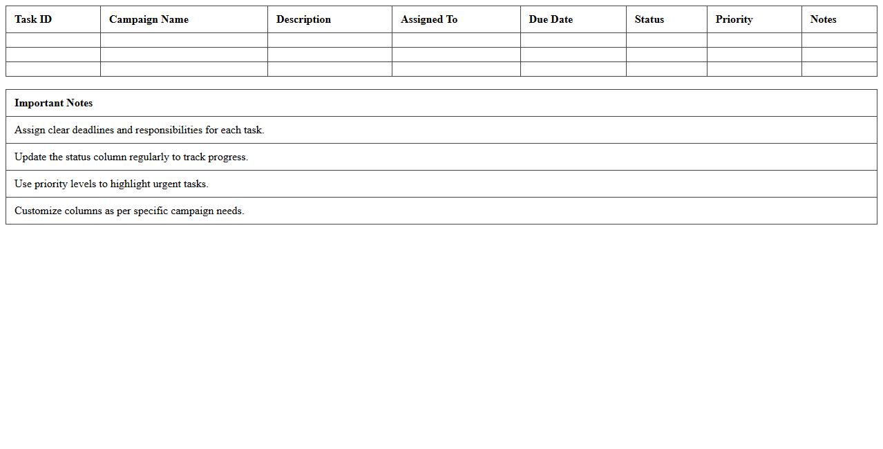 Marketing Campaign Task Assignment Excel Template
