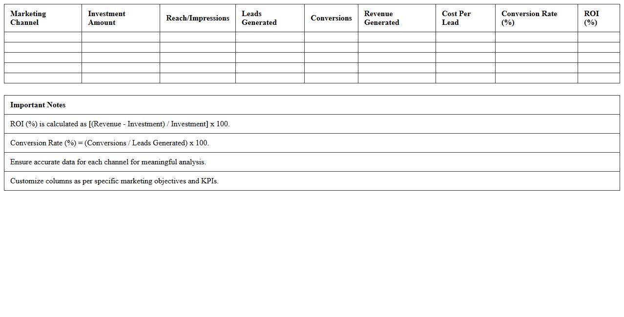 Marketing Investment Return Analysis Template