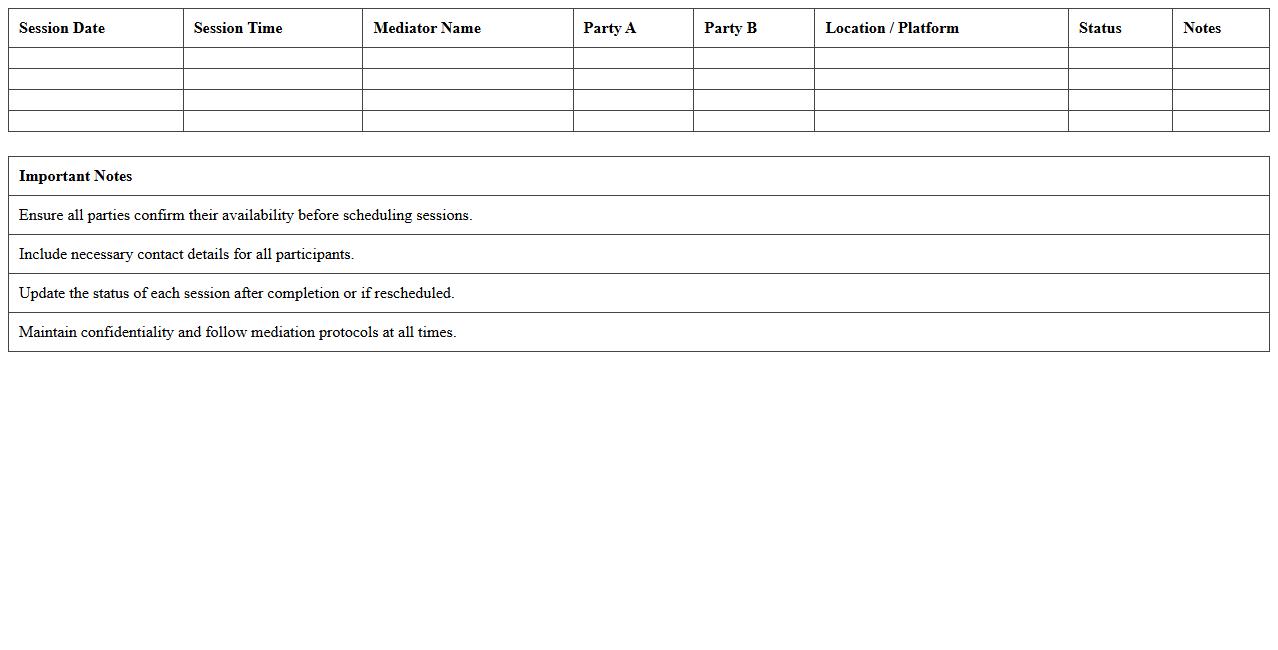Mediation Session Scheduling Excel Template