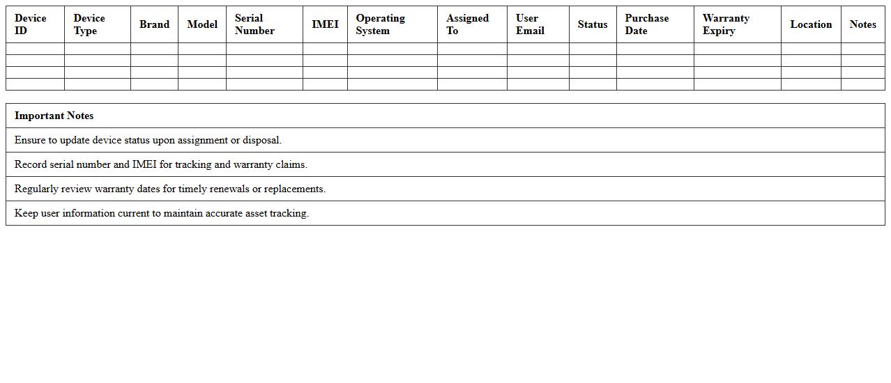 Mobile Device Inventory and Tracking Sheet