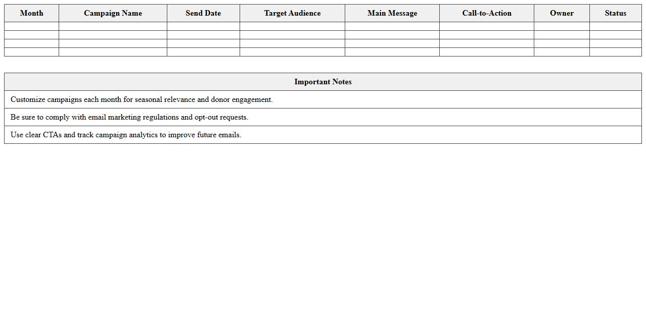 Monthly Email Campaign Calendar for Nonprofits