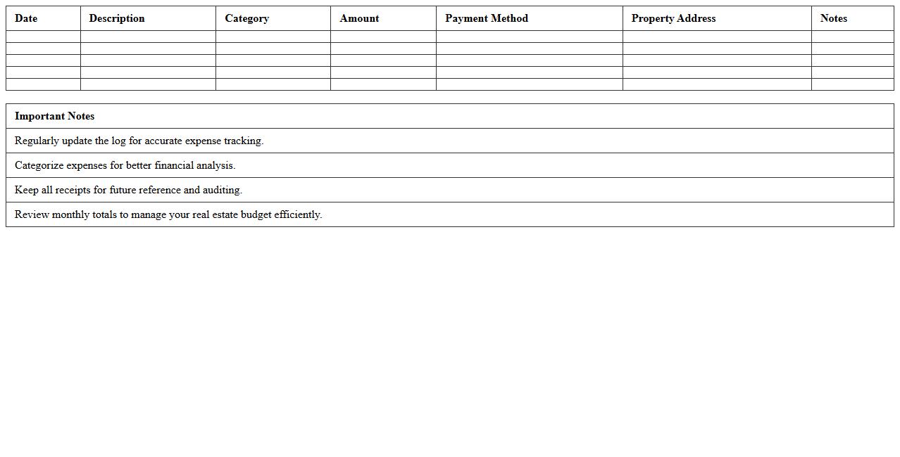 Monthly Real Estate Expense Log Template