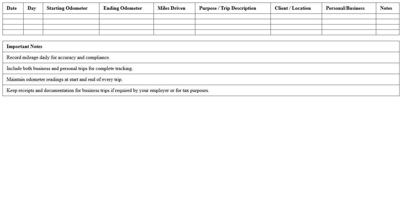 Monthly Vehicle Mileage Tracker Spreadsheet