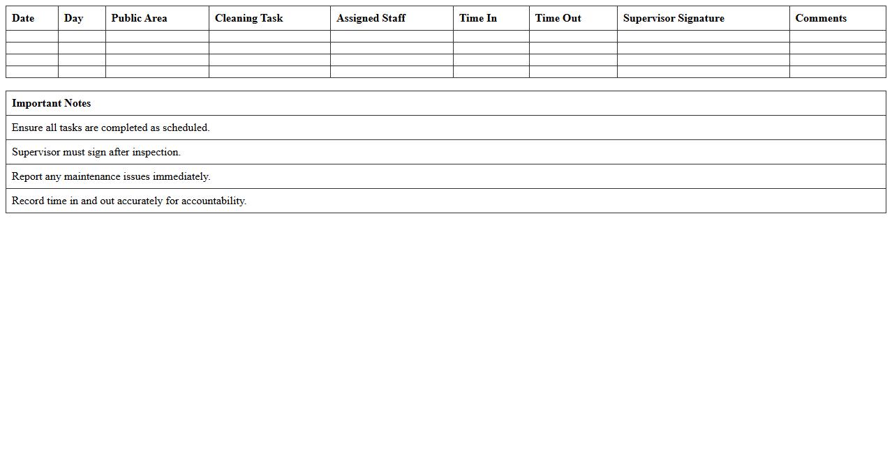 Motel Public Area Cleaning Roster Excel Sheet
