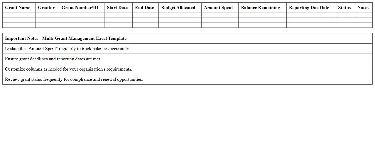 Multi-Grant Management Excel Template