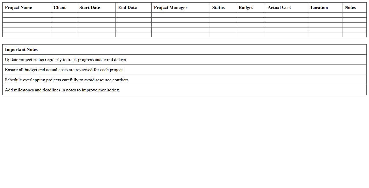 Multi-Project Construction Scheduler Spreadsheet