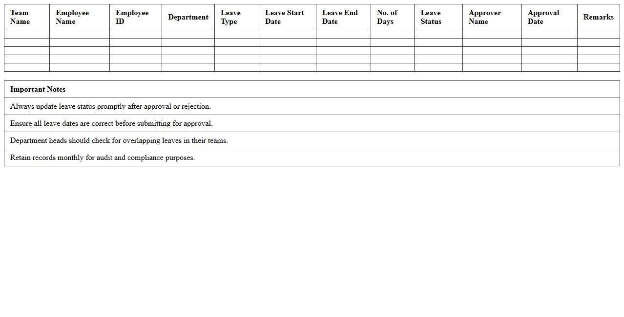 Multi-Team Leave Approval Dashboard (Excel Format)