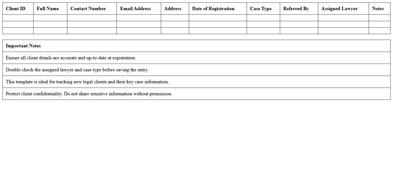 New Legal Client Registration Excel Template