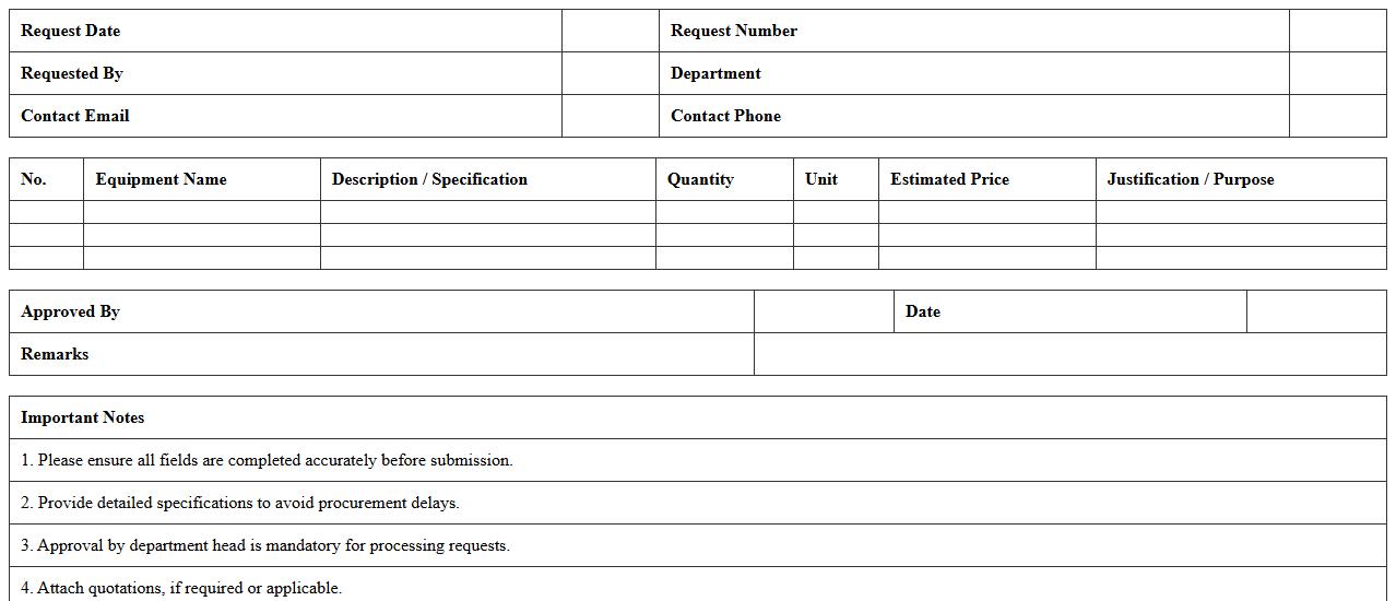 Office IT Equipment Order Request Form Spreadsheet