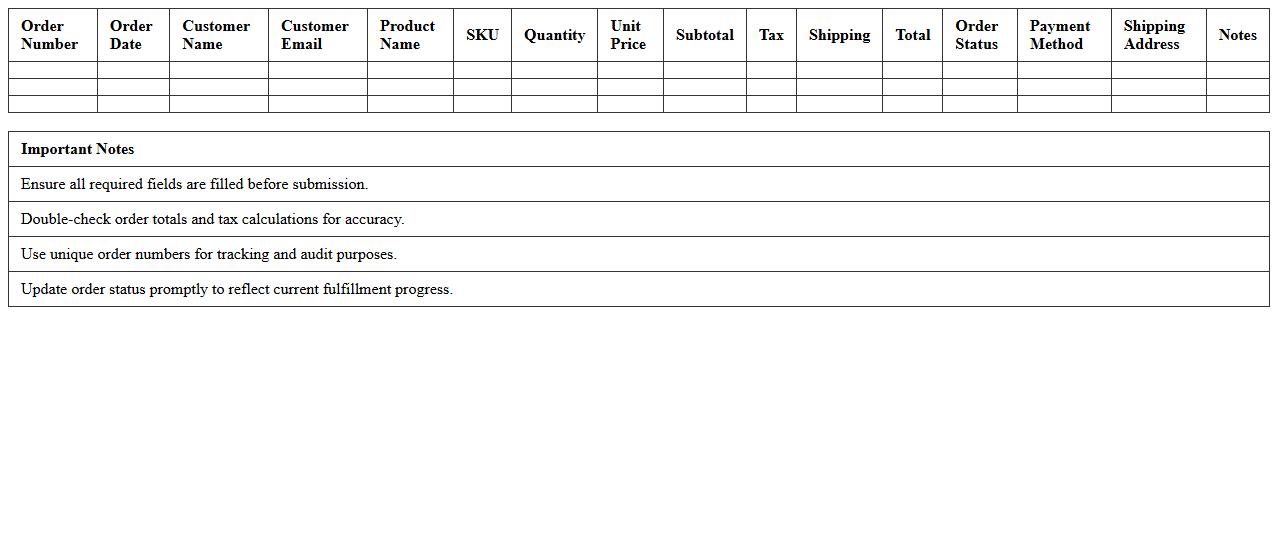 Online Retail Purchase Order Excel Spreadsheet