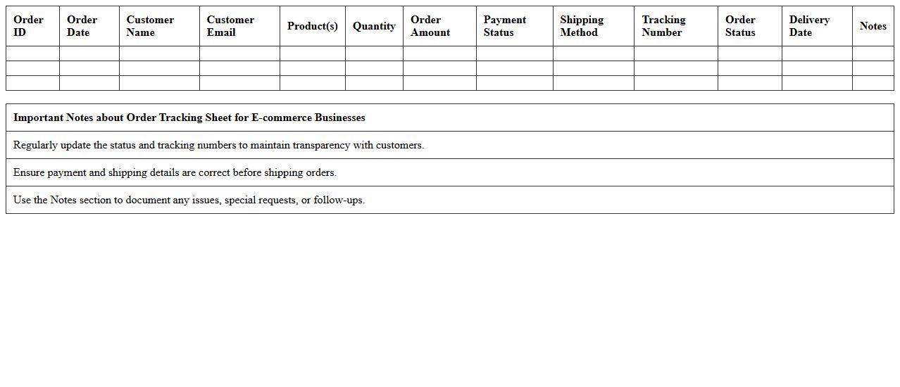 Order Tracking Sheet for E-commerce Businesses