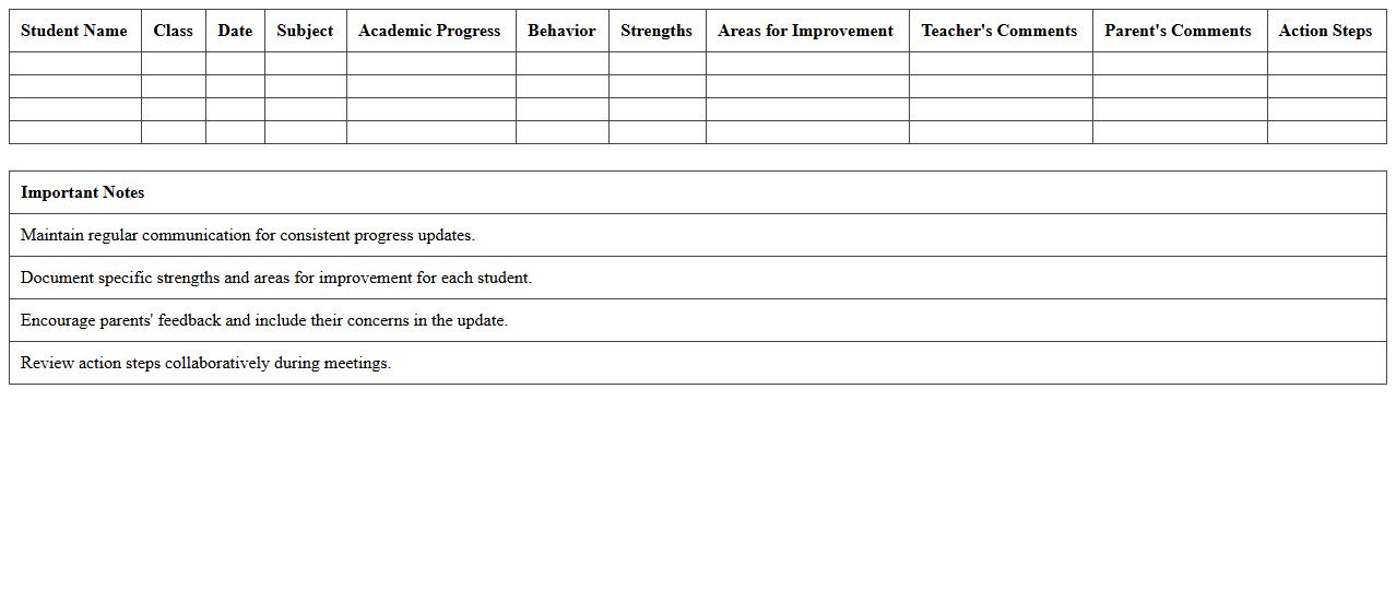 Parent-Teacher Progress Update Excel Template