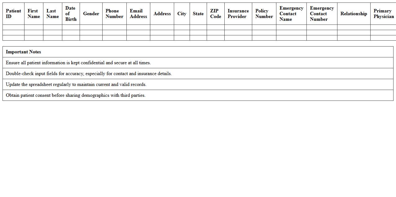 Patient Demographics Excel Spreadsheet Template